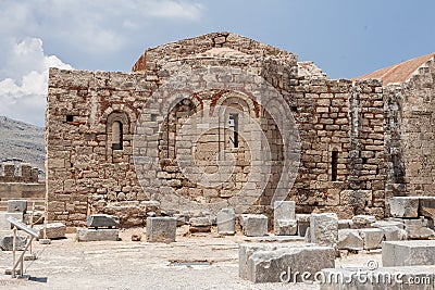 Lindos Rhodes Greece Church Ruins Stock Photo