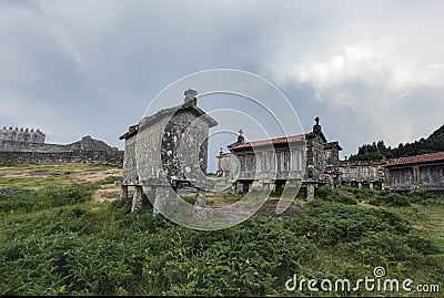 Lindoso village medieval castle and old granite granaries Stock Photo