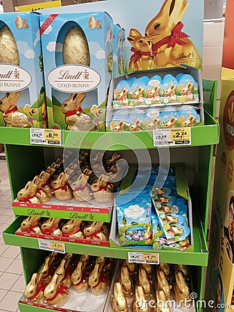 Lindt Easter bunny`s for sale Editorial Stock Photo