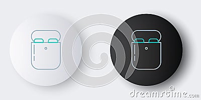 Line Air headphones in box icon isolated on grey background. Holder wireless in case earphones garniture electronic Vector Illustration