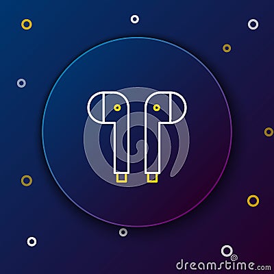 Line Air headphones icon icon isolated on blue background. Holder wireless in case earphones garniture electronic gadget Vector Illustration
