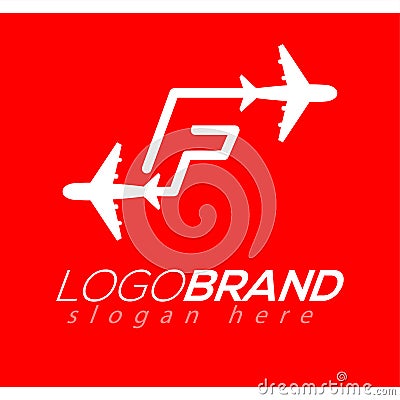 Line Airways F letter logo vector element. Initial Plane Travel Template Vector Illustration