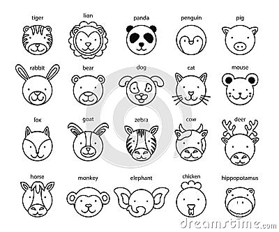 Line Animal Head Icon Set. Vector Illustration. Vector Illustration
