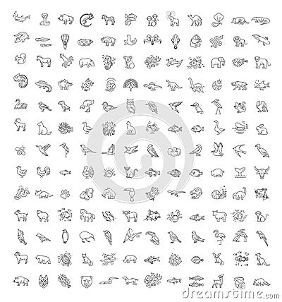 Line animals consepts, outline Icons set. Zoo Vector Illustration
