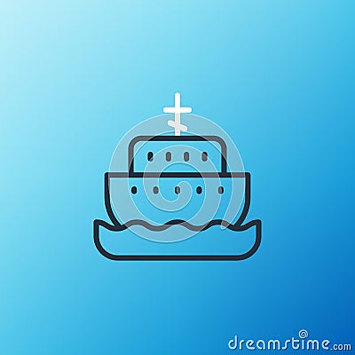 Line Ark of noah icon isolated on blue background. Wood big high cargo. Colorful outline concept. Vector Vector Illustration