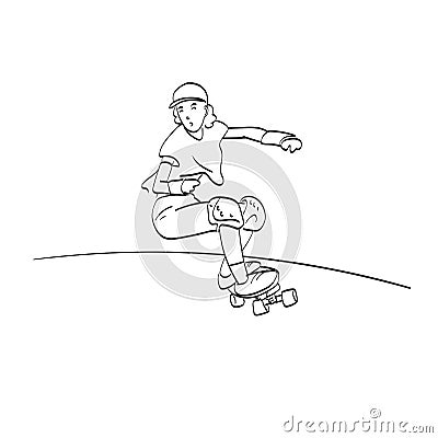 Line art Asian women surf skate or skates board illustration vector isolated on white background Vector Illustration