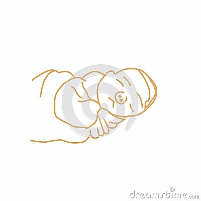 line art, baby with snub nose, pretty sleeping pose. Line art Vector Illustration