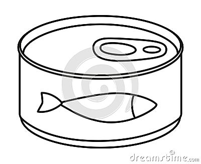 Line art black and white canned fish Vector Illustration