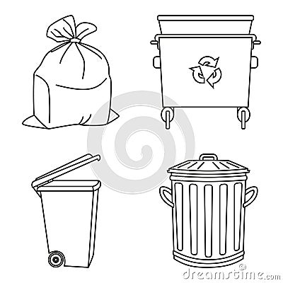 Line art black and white garbage collection Vector Illustration