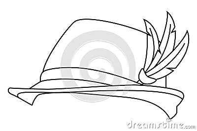 Line art black and white german feather hat Vector Illustration