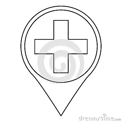 Line art black and white hospital map sign Vector Illustration