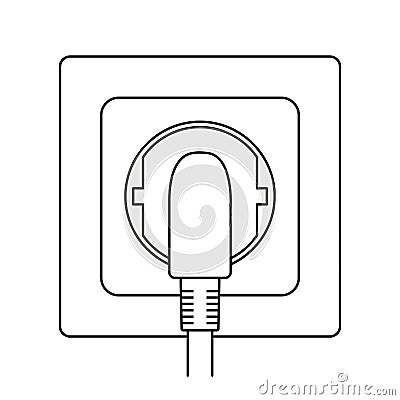 Line art black and white plug in electric socket Vector Illustration