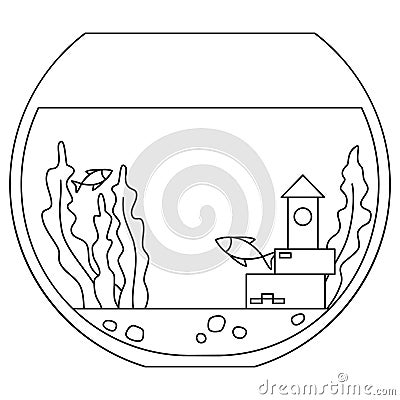 Line art black and white round fish aquarium Vector Illustration