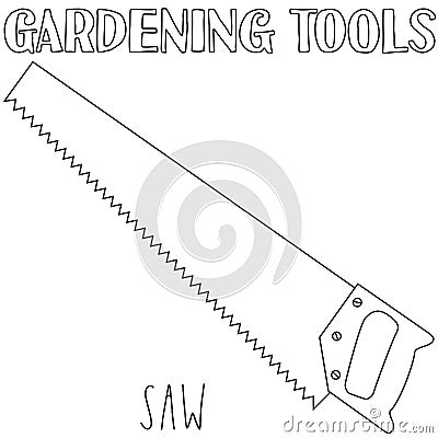 Line art black and white saw Cartoon Illustration