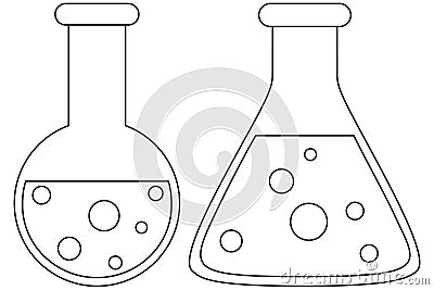 Line art black and white science test tube icon set. Vector Illustration