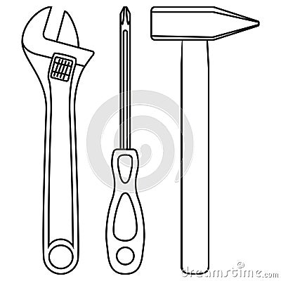 Line art black and white simple toolkit set Vector Illustration