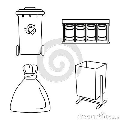 Line art black and white trash collection Vector Illustration