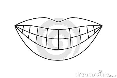 Line art black and white woman healthy smile Vector Illustration