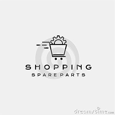 Line art Chain gear in the supermarket trolley. automotive spare part shop logo vector icon illustration Vector Illustration