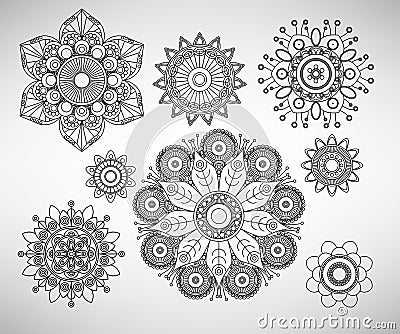 Line art complex flower illustrations Vector Illustration