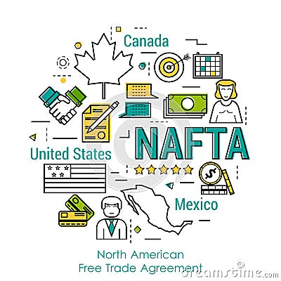 Line Art Concept - NAFTA Stock Photo