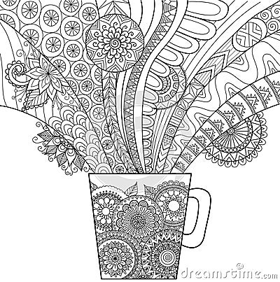 Line art design of a mug of hot drink for coloring book for adult and other decorations Vector Illustration