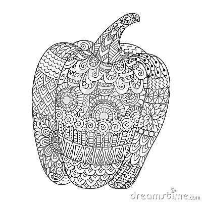 Line art design of sweet pepper for printing on stuffs and adult coloring book or coloring page. Vector illustration Vector Illustration