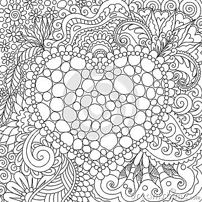 Line art design of tones arrange in hearted shape and surrounded by beautiful flowers and leaf for card, print on product,backgrou Vector Illustration