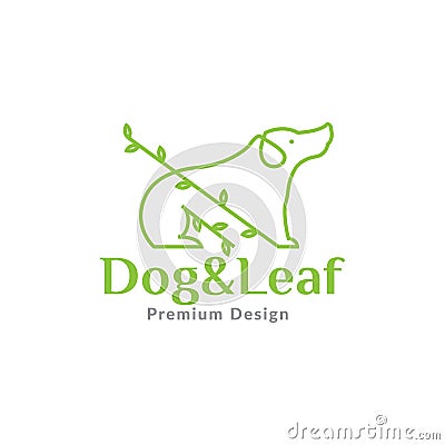 Line art dog with leaf logo design vector graphic symbol icon sign illustration creative idea Vector Illustration