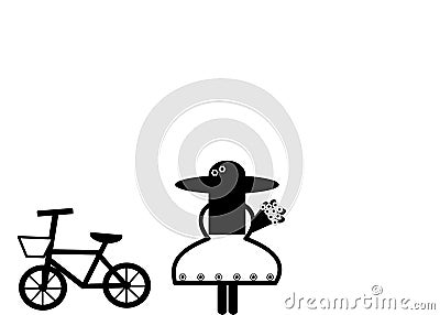 Line art drawing bicycle icon and woman Stock Photo