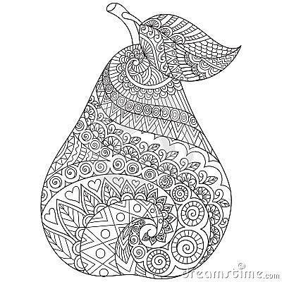 Line art drawing of pear with editable stroke width for printing on stuffs and adult coloring book or coloring page. Vector illust Vector Illustration