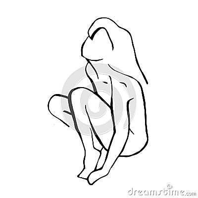 Line art drawing women body on white isolated background. Abstract modern art minimalistic female figure continuous. Feminine Stock Photo