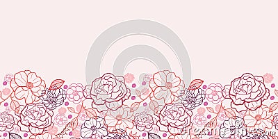 Line art flowers horizontal seamless pattern Vector Illustration