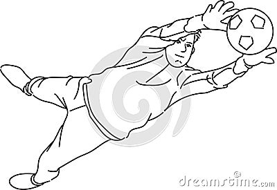 Line Art of a goalkeeper catching ball Vector Illustration