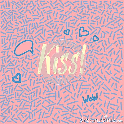 Line-art hand-drawn doodle with modern calligraphy word Kiss! Vector Illustration