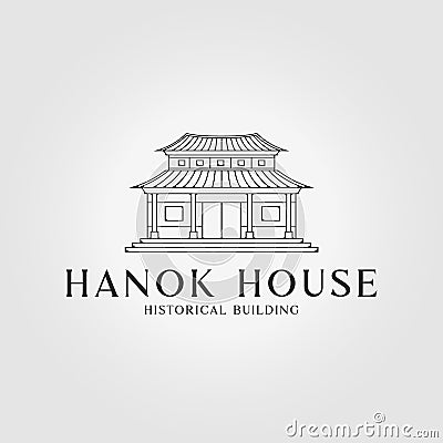 line art hanok house logo icon vector design illustration, pagoda and joglo house Vector Illustration