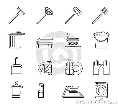 Line Art Household Cleaning Symbols Accessories Vector Illustration