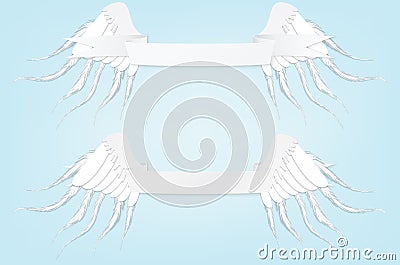 Line art illustration of angel wings and tape. Vintage vector fo Cartoon Illustration