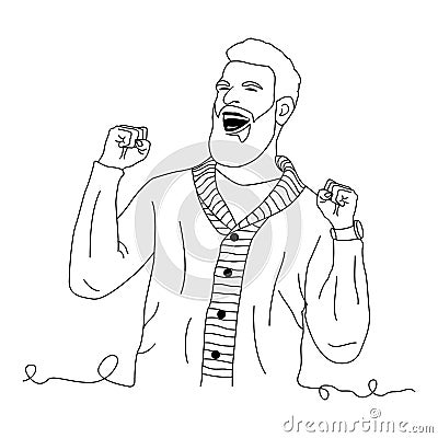 line art illustration - Continuous Line Art Cheerful excited man wearing standing isolated, celebrating success vector design. eps Vector Illustration