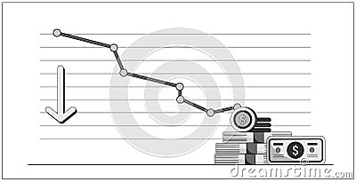 Monochromatic line art illustrations for concept of Economy collapsing, inflation, prices rising and economic growth going down. Vector Illustration