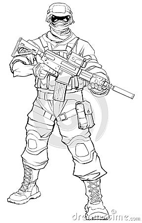 Soldier Line Art Vector Illustration