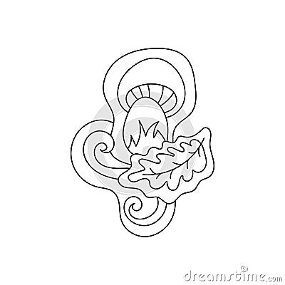 Line Art Illustration of a Mushroom Forest Herb composition. Vector for coloring pages, hand drawn design element Stock Photo