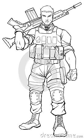 Soldier Line Art Vector Illustration