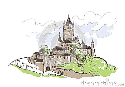 Line art isolated Reichsburg castle vector sketch Stock Photo