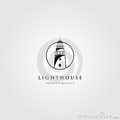 Line art lighthouse logo tower in circle frame vector illustration design Vector Illustration