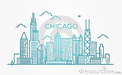 Linear banner of Chicago city Vector Illustration