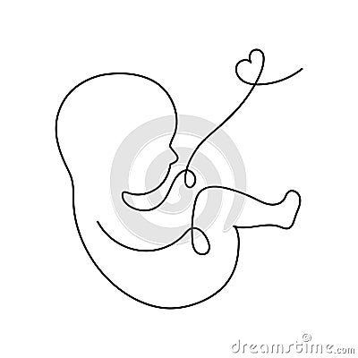 Line art logotype. Baby in the womb with umbilical cord. Stylish logo for a prenatal or reproductive clinic, pregnancy Vector Illustration