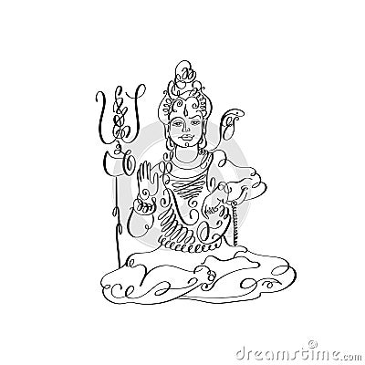 Line art Lord Shiva black and white calligraphic drawing Vector Illustration