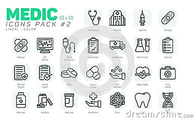 25 Line Art Medic Icons Pack #2, Vector Medical Icons Set Vector Illustration