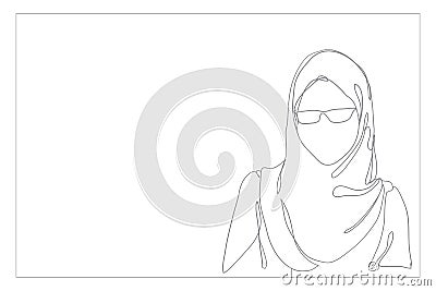 Line art of muslim woman with hijab isolated in white background. Minimalist concept Stock Photo